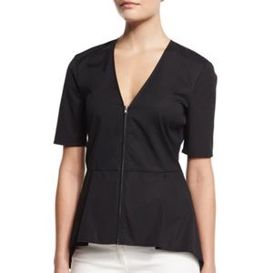 Veronica Beard Meyers Peplum Zip Blouse Black Size 8